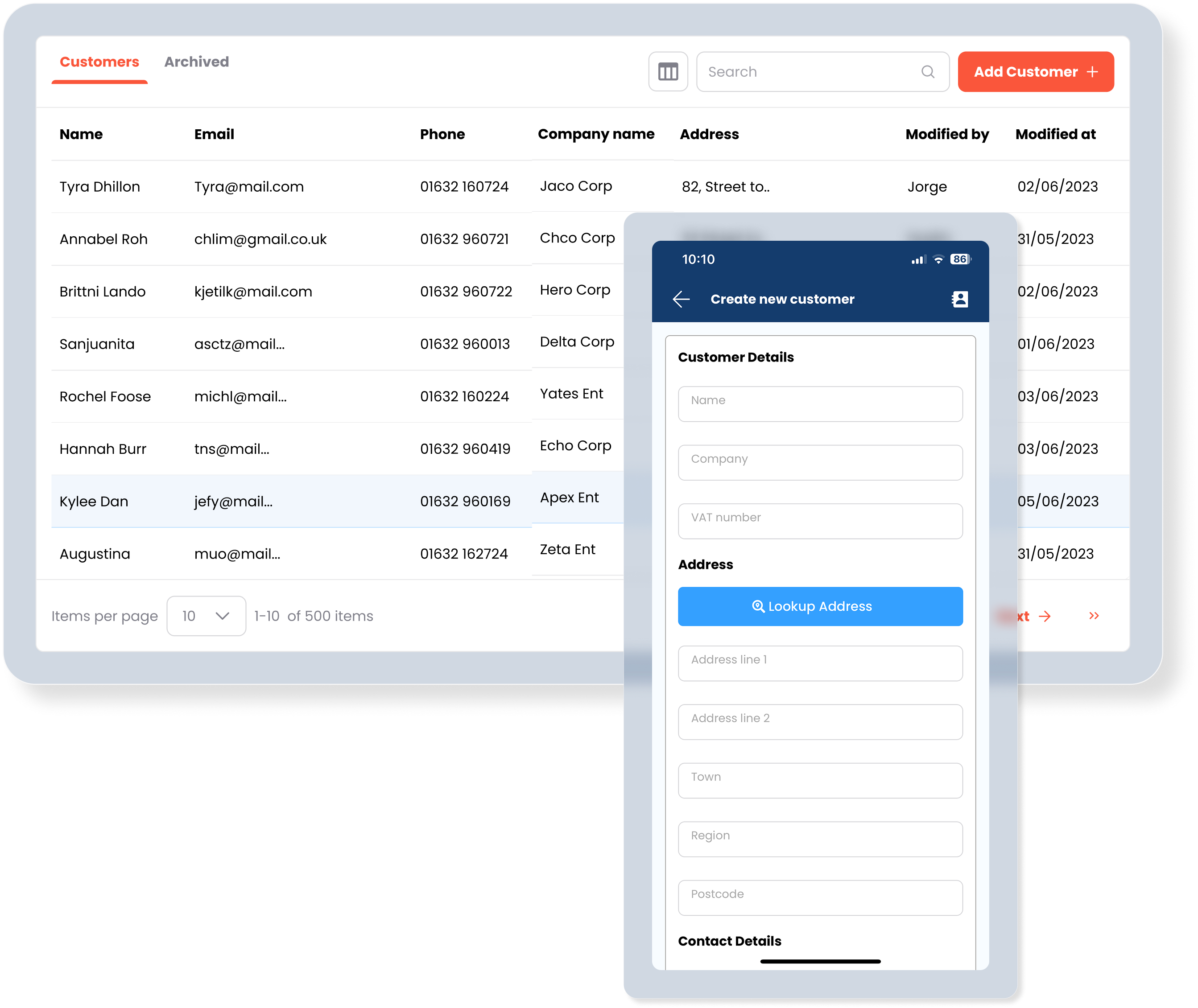 Manage customer details accordion